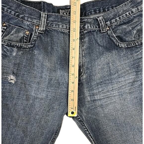 Baileys Pt Black Mens Boot Cut Jeans 38 X 30 Whiskered Embroidered Distressed - Picture 11 of 12